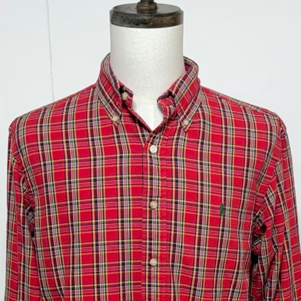 Ralph Lauren Shirt Mens Large Red Plaid Button Down Classic Fit Long Sleeve